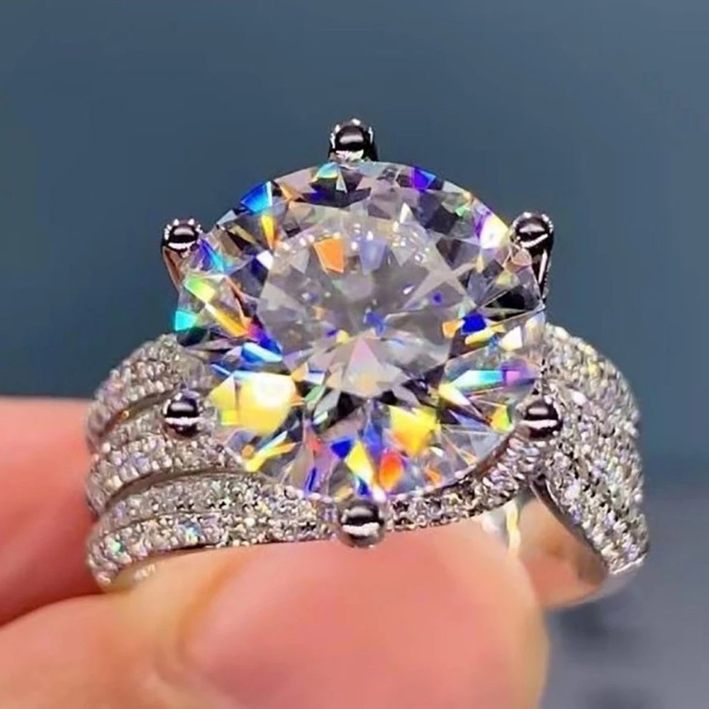 #Certified 5ct. t.w. Moissanite Diamond Solitaire Luxury Engagement Ring NEW